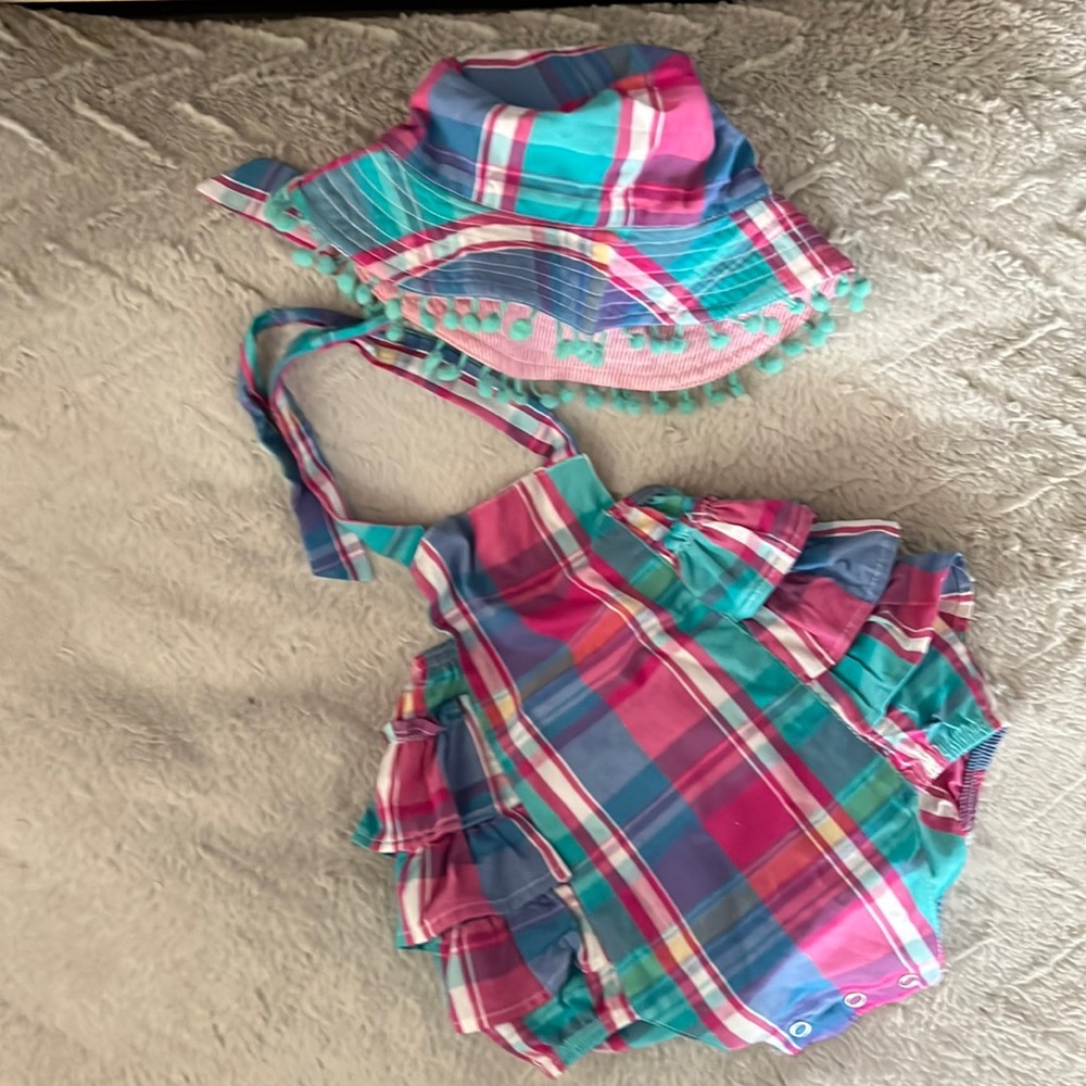 Masalababy 3-6 months little girl romper with matching hat, never worn